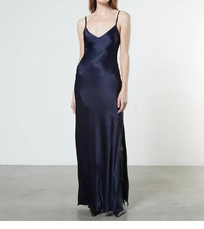 Bias Cut Maxi Dress In Dark Navy