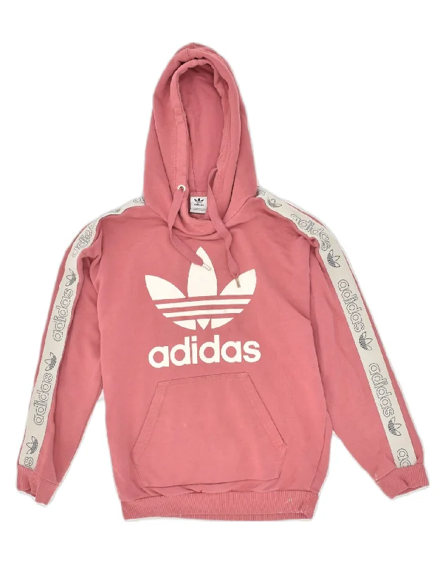 ADIDAS Womens Oversized Graphic Hoodie Jumper UK 4 XS Pink Cotton