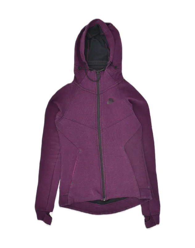 NIKE Womens Zip Hoodie Sweater UK 6 XS Purple Cotton