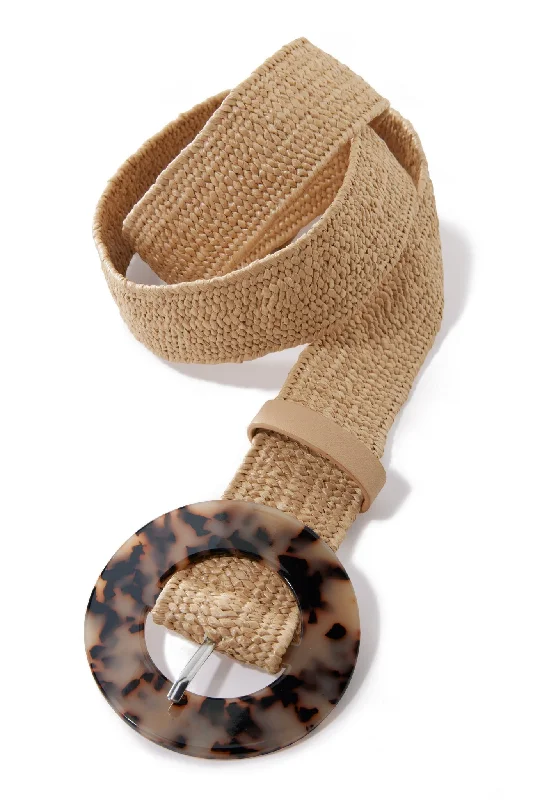 Discount Mania Tortoiseshell Buckle Raffia Stretch Belt Natural Multi