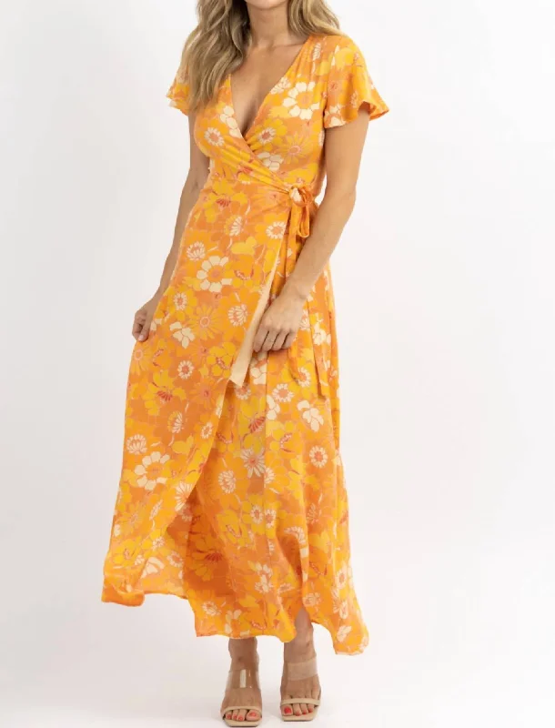 Honey Rust Wrap Maxi Dress In Yellow