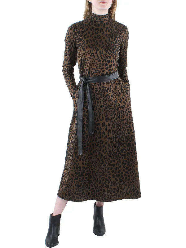 Womens Knit Leopard Midi Dress