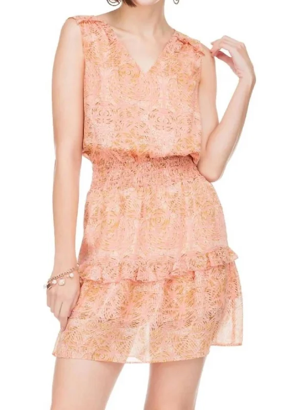 Cinch Waist Ruffle Dress In Sandy Waves