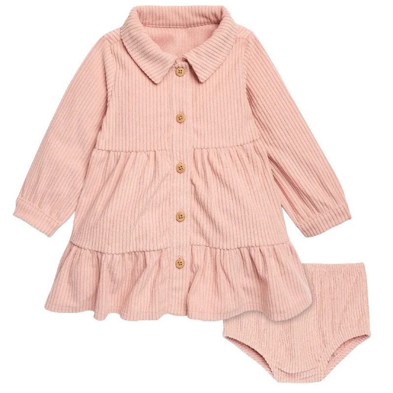 Limited Availability 2-Piece Baby Girls Peach Corduroy Dress Set