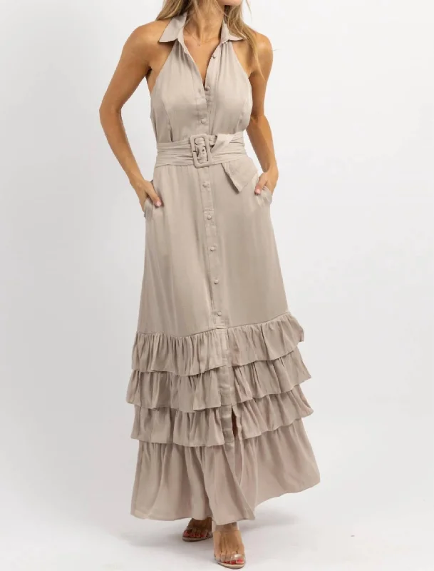 Eleanor Belted Maxi Dress In Beige