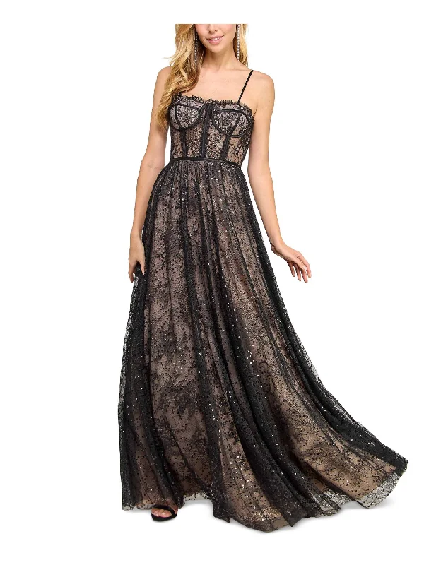 Holiday Sale SAY YES TO THE PROM Womens Sequined Spaghetti Strap Sweetheart Neckline Full-Length Prom Gown Dress
