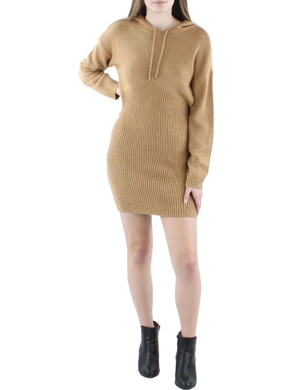 Juniors Womens Hooded Mini Sweaterdress