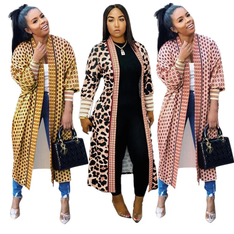 2022 fall ladies long cardigan winter fashion leopard print long coats for women