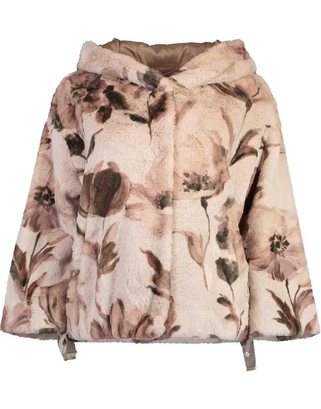 Floral Print Faux Fur Cape Jacket