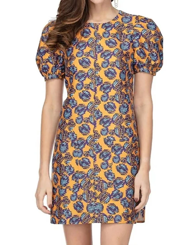 Pocket Shift Dress In Mandarin Deco