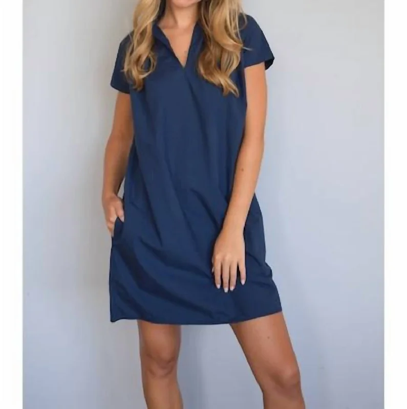 Vicki Short Sleeve Dress In New Navy Poplin