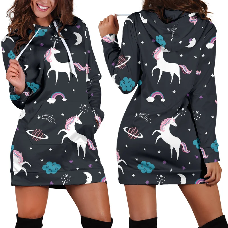 Unicorn Rainbows Moon Clound Star Pattern Women'S Hoodie Dress