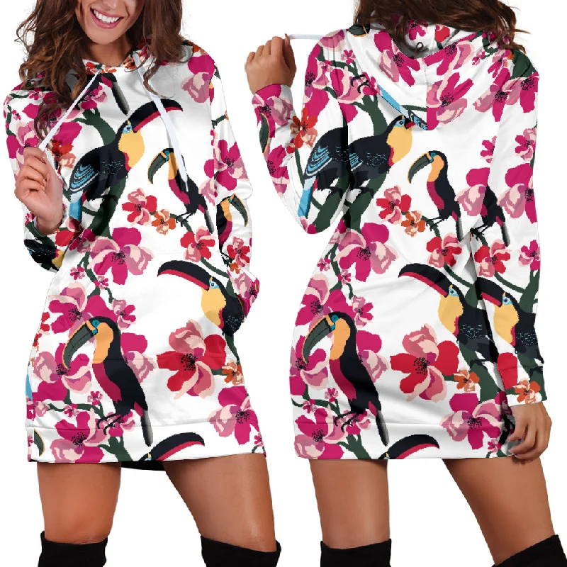 Toucan Flower Design Pattern Women'S Hoodie Dress