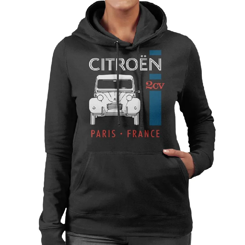 Citroën White 2CV Paris France Single Stripe Women's Hooded Sweatshirt