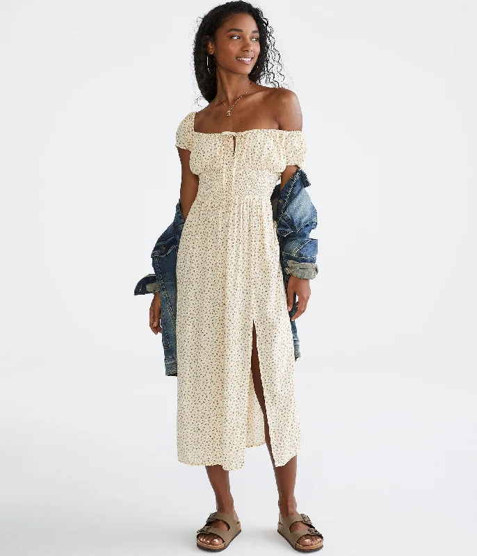 Aeropostale Floral Scoop-Neck Cinched Midi Dress