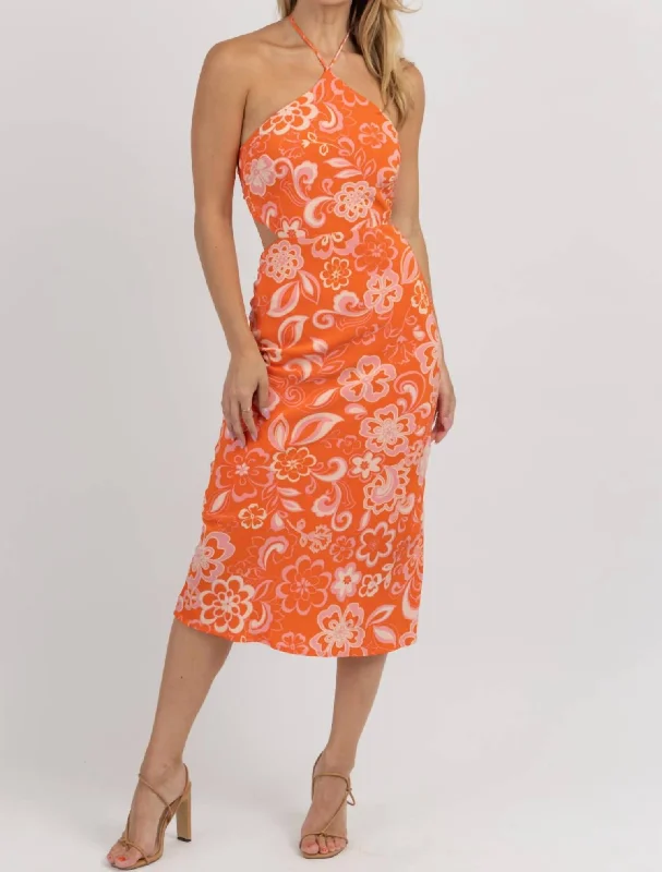 Harlow Halter Dress In Orange + Pink