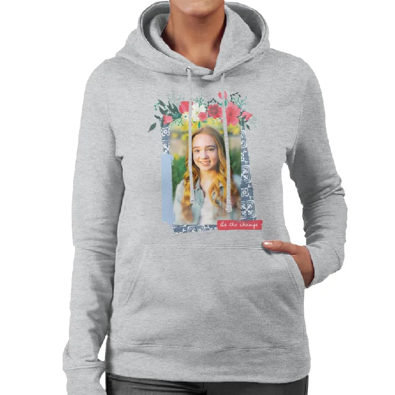 Holly Hobbie Be The Change Floral Border Women's Hooded Sweatshirt