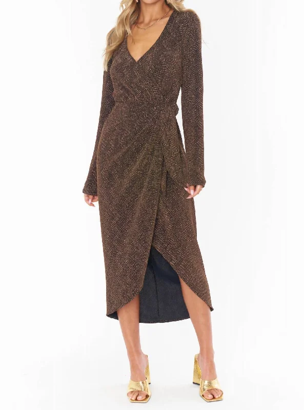 Kimora Sparkle Knit Wrap Dress In Brown