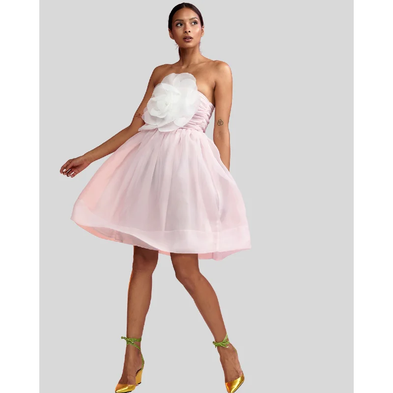 ORGANZA FLOWER STRAPLESS DRESS