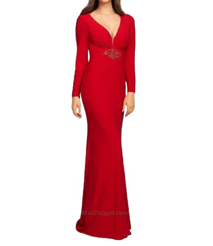 Long Sleeve Gown In Red