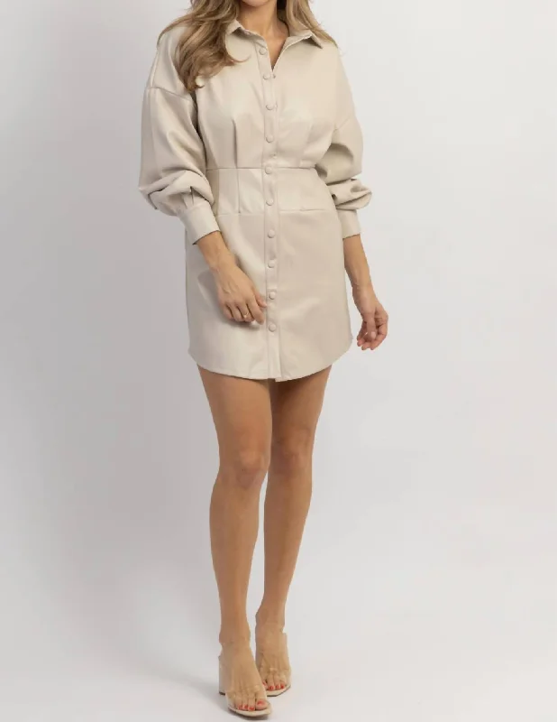 Bowery Faux Leather Mini Dress In Cream