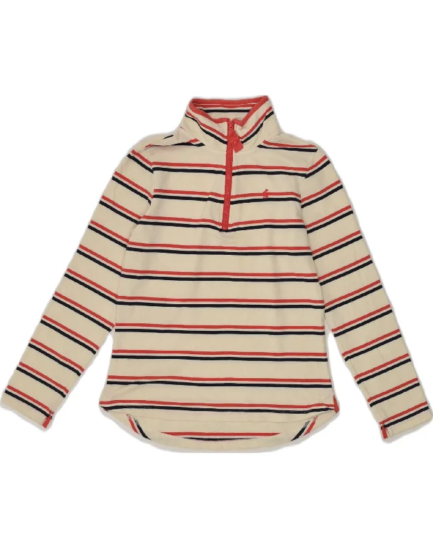 JOULES Womens Zip Neck Sweatshirt Jumper UK 10 Small Beige Striped Cotton