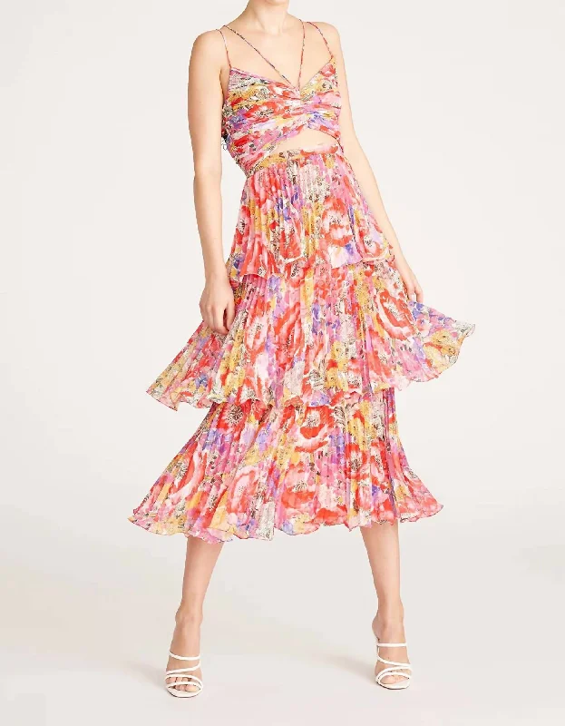 Luke Pleated Tier Dress In Poppy Field Pastel Floral