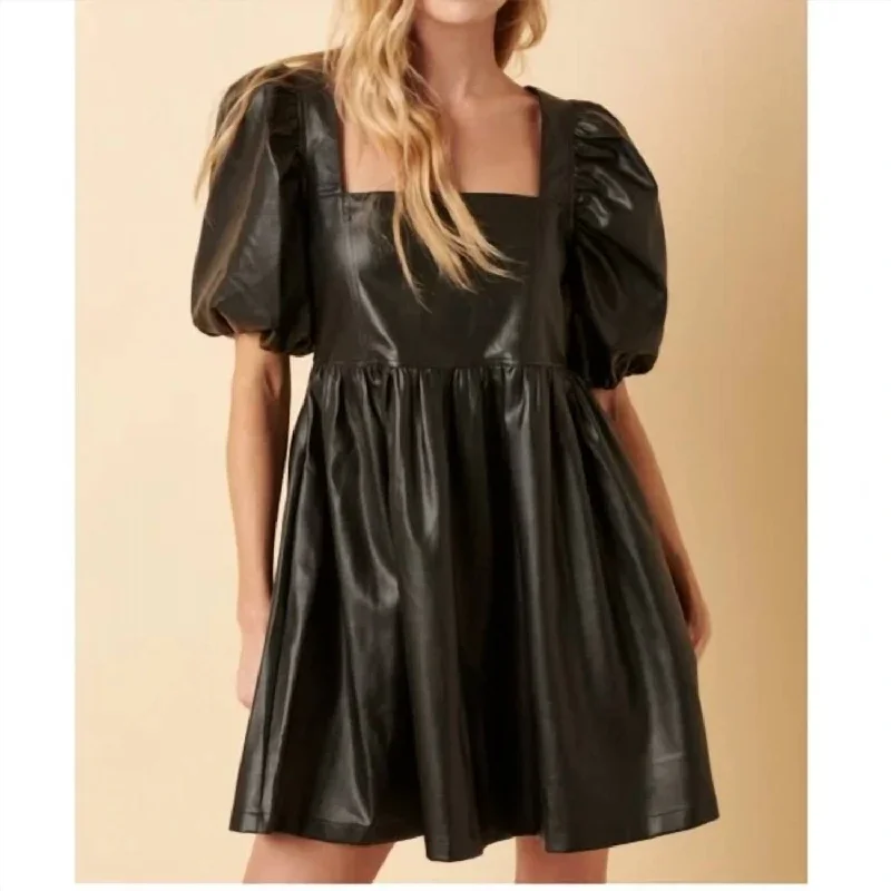 Pleather Babydoll Dress In Black