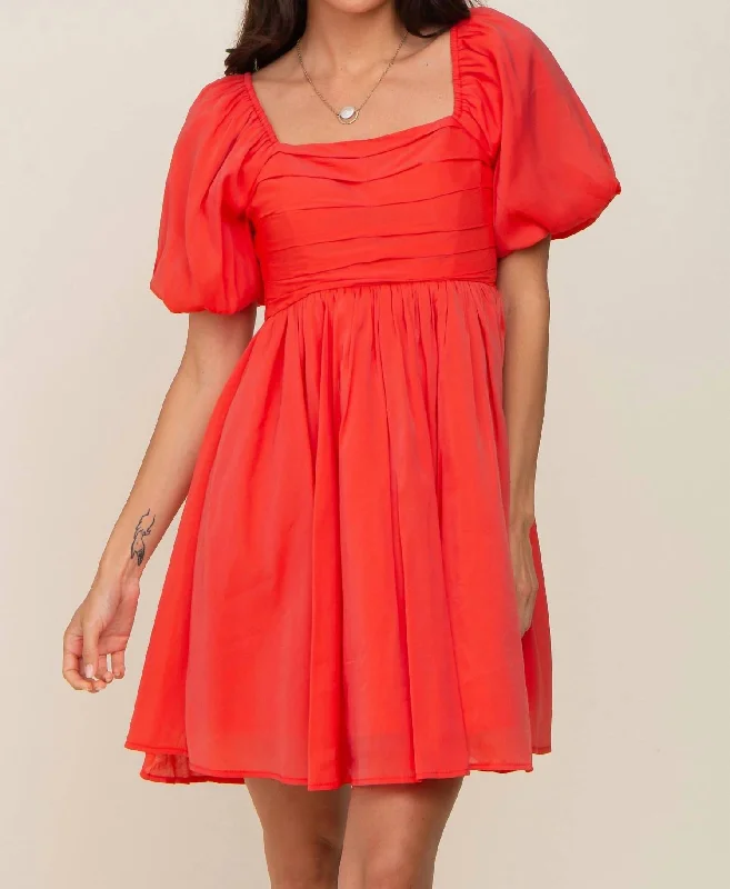 Shimmery Babydoll Dress In Coral