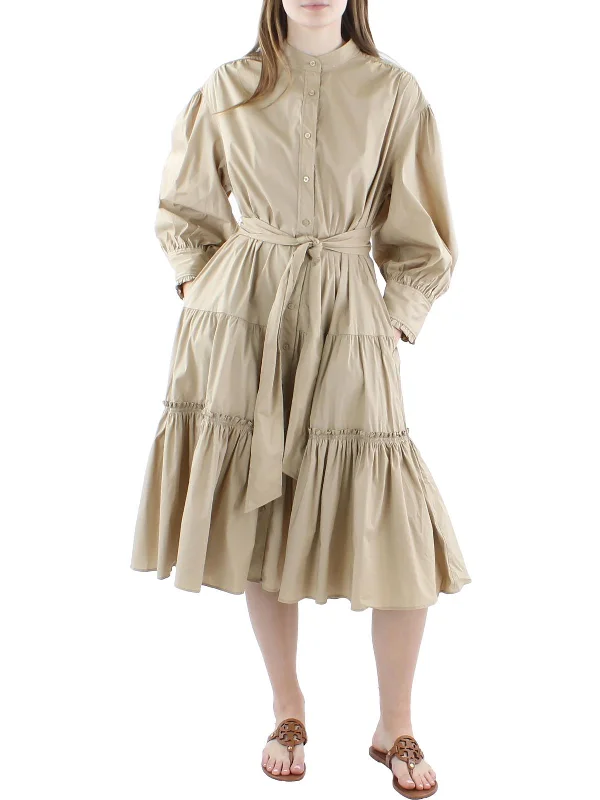 Womens Woven Blouson Sleeves Shirtdress