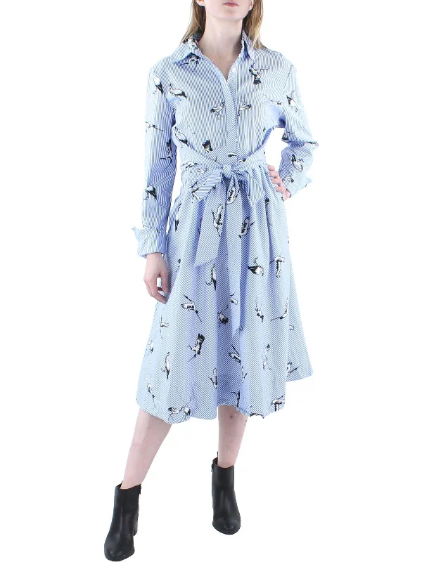 Womens Belted Cuffs Shirtdress