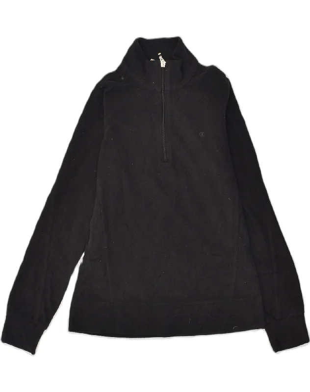 CHAMPION Womens Herritage Fit Zip Neck Fleece Jumper UK 10 Small Black