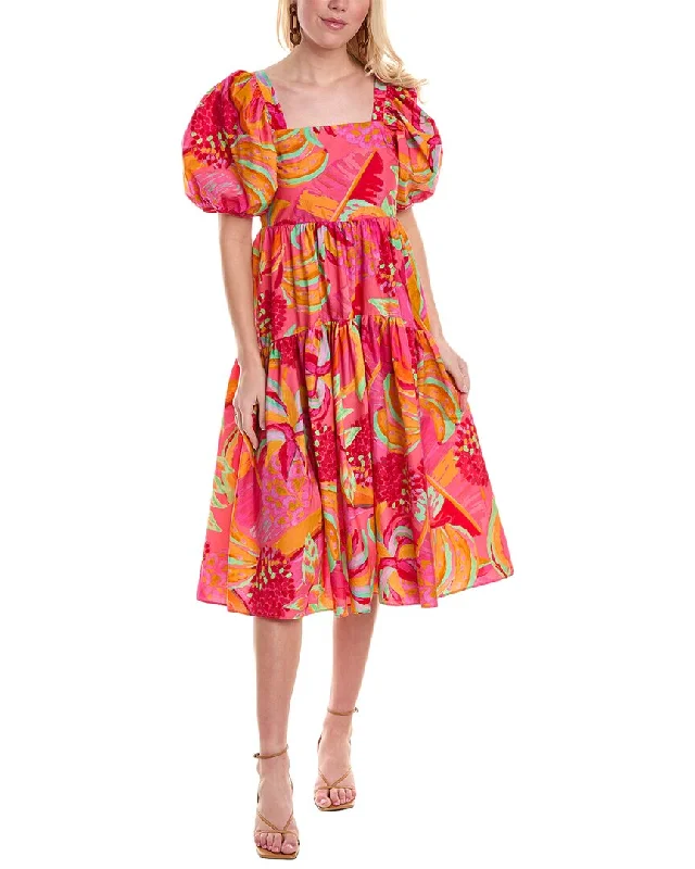 FARM Rio Fruit Brush Tiered Midi Dress