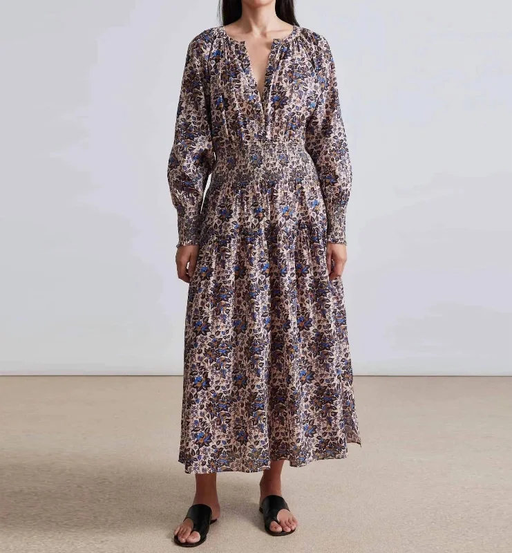 La Ventura Maxi Dress In Folk Foliage Light