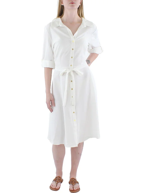 Womens Collared Knee-Length Shirtdress