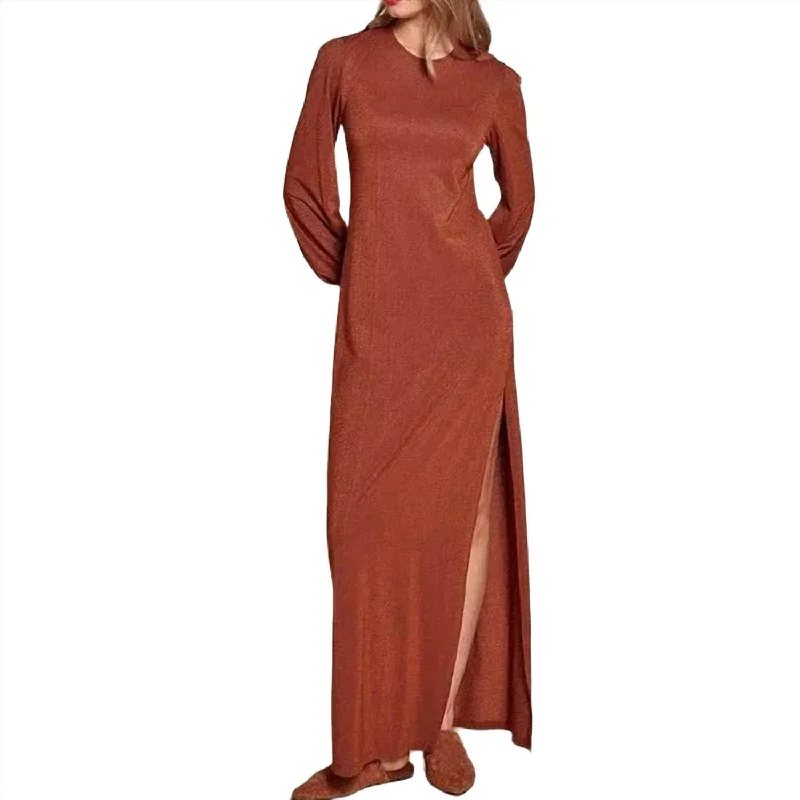 Jersey Slit Maxi Dress In Copper