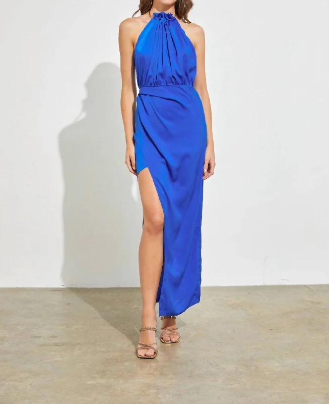 Gathered Neck Dress In Blue