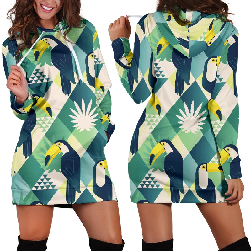 Toucan Tropical Leaves Design Pattern  Women'S Hoodie Dress