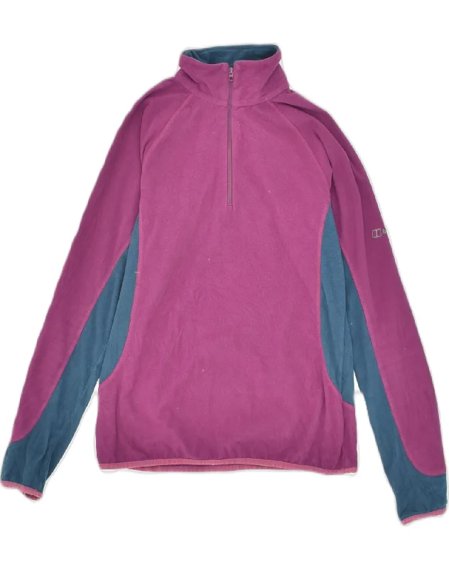 BERGHAUS Womens Zip Neck Fleece Jumper UK 10 Small  Purple Colourblock