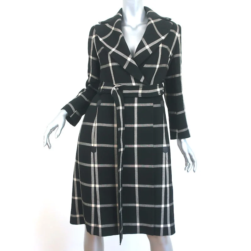 Karen Millen Windowpane Plaid Coat Black Wool-Blend Size US 2