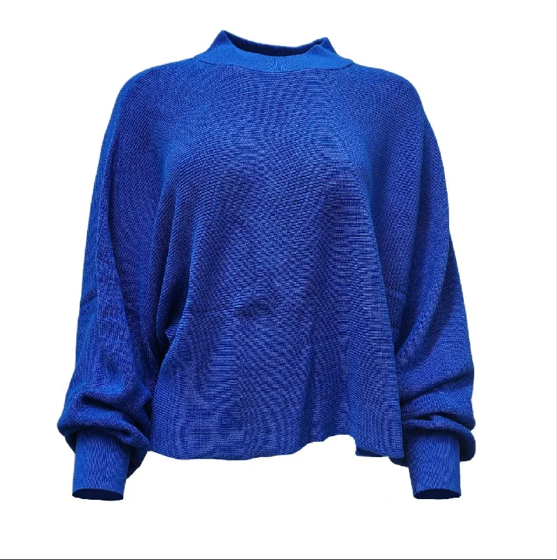 HoodLamb Women's Cobalt Blue Mock Collar Hemp Sweater 420 NWT