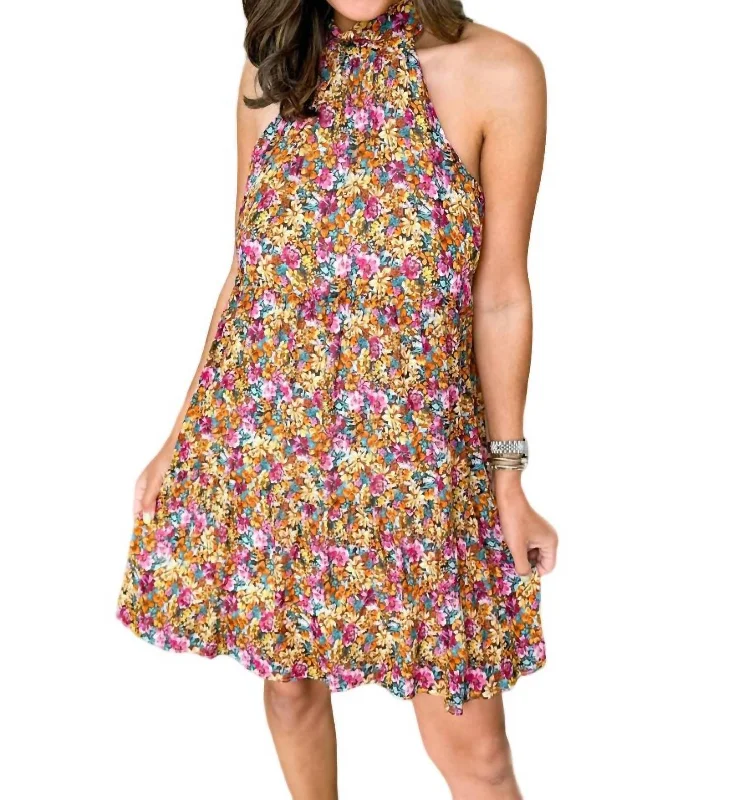 Halter Dress In Berry Multi