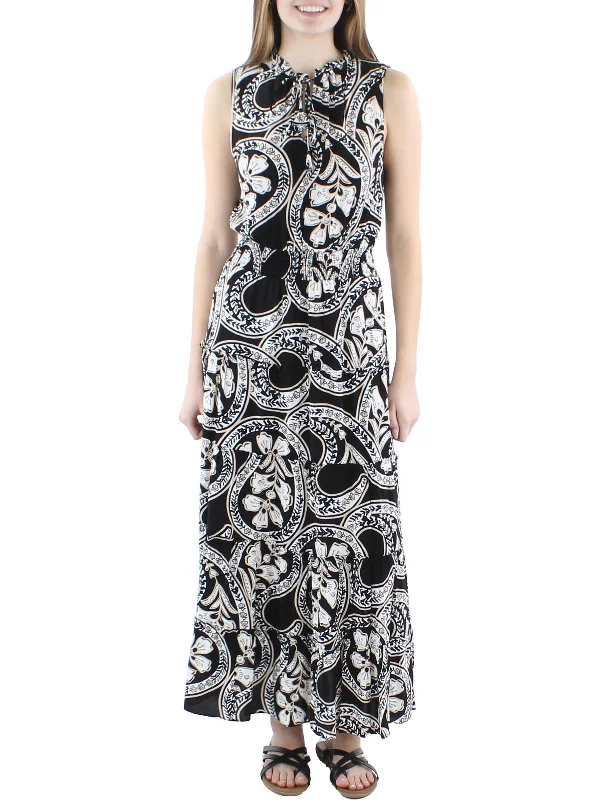 Womens Sleeveless Printed Midi Dress