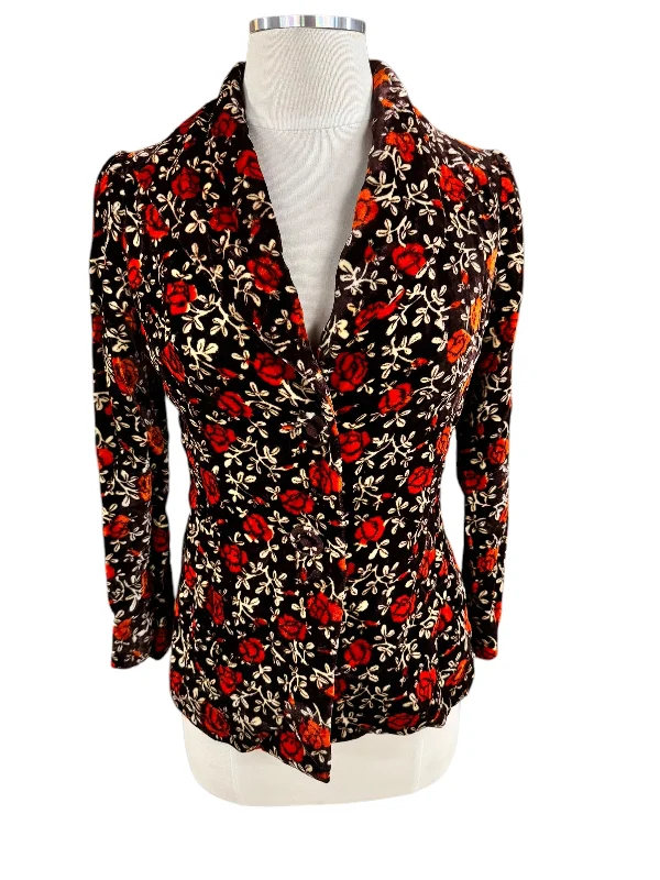 1940s Stunning Floral Velvet Blazer S