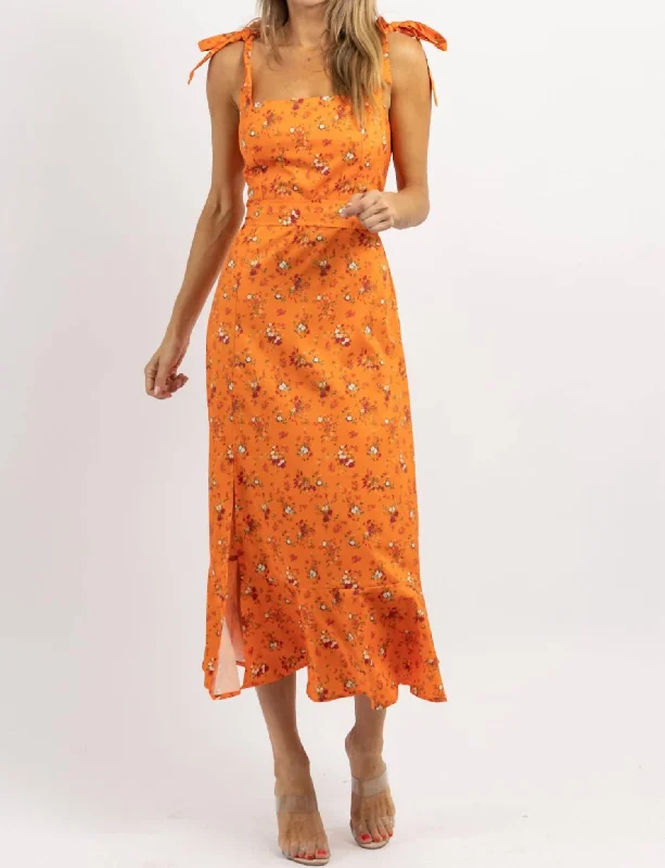 Last Dance Tie Strap Midi Dress In Orange