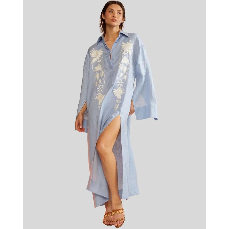 EMBROIDERED HEMP SHIRT DRESS