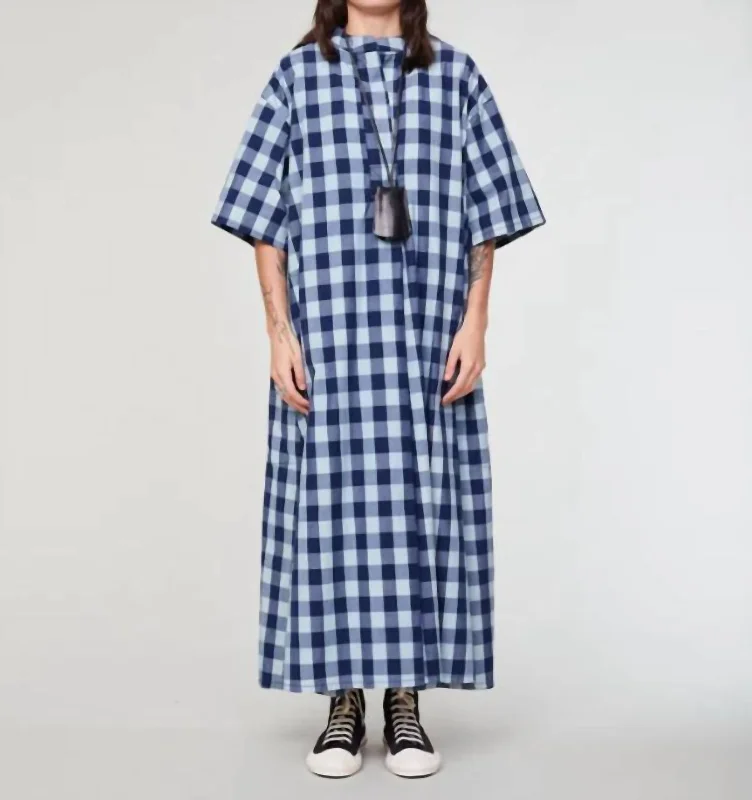 Gardian Dress In Indigo Check