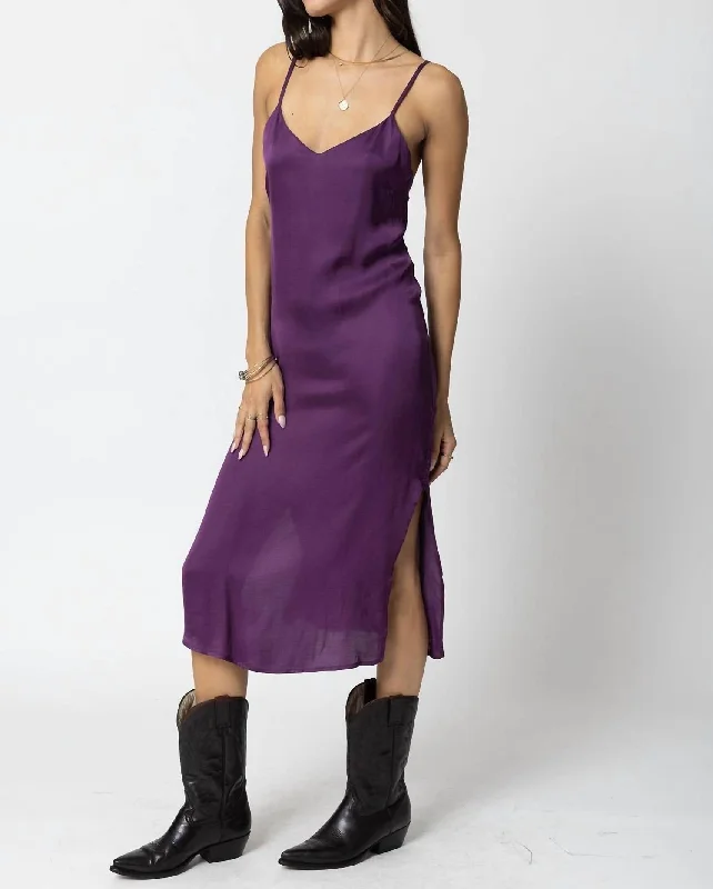 The Silky Slip Midi Dress In Deep Purple