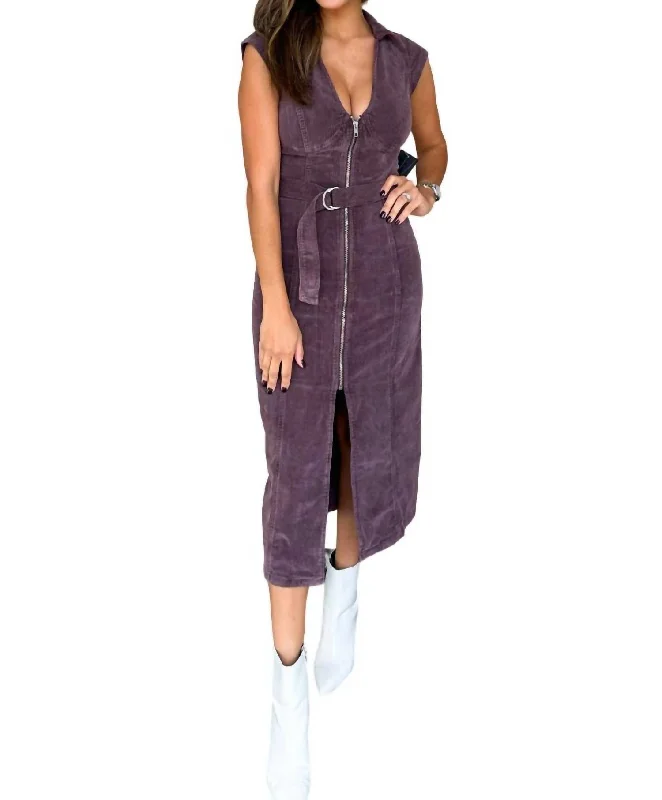 Corduroy Midi Dress In Plum