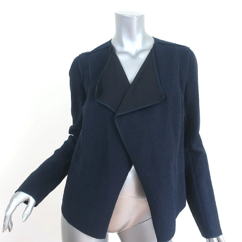 Vince Draped Front Jacket Navy Cotton Boucle Size Medium